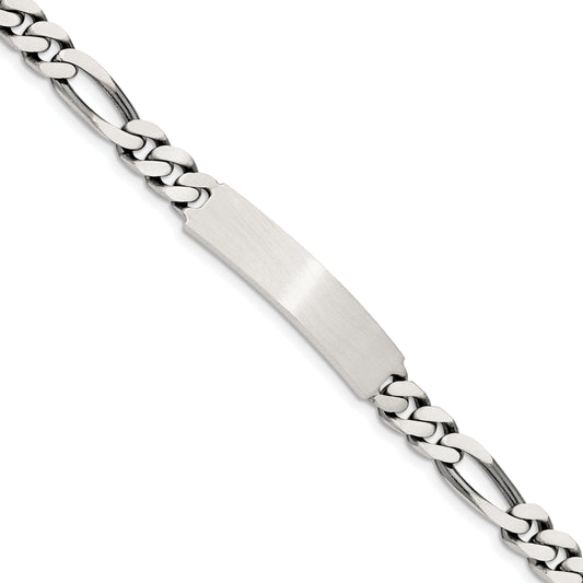 8 Inch Sterling Silver 8Inch Engraveable Antiqued Figaro Link Id Bracelet
