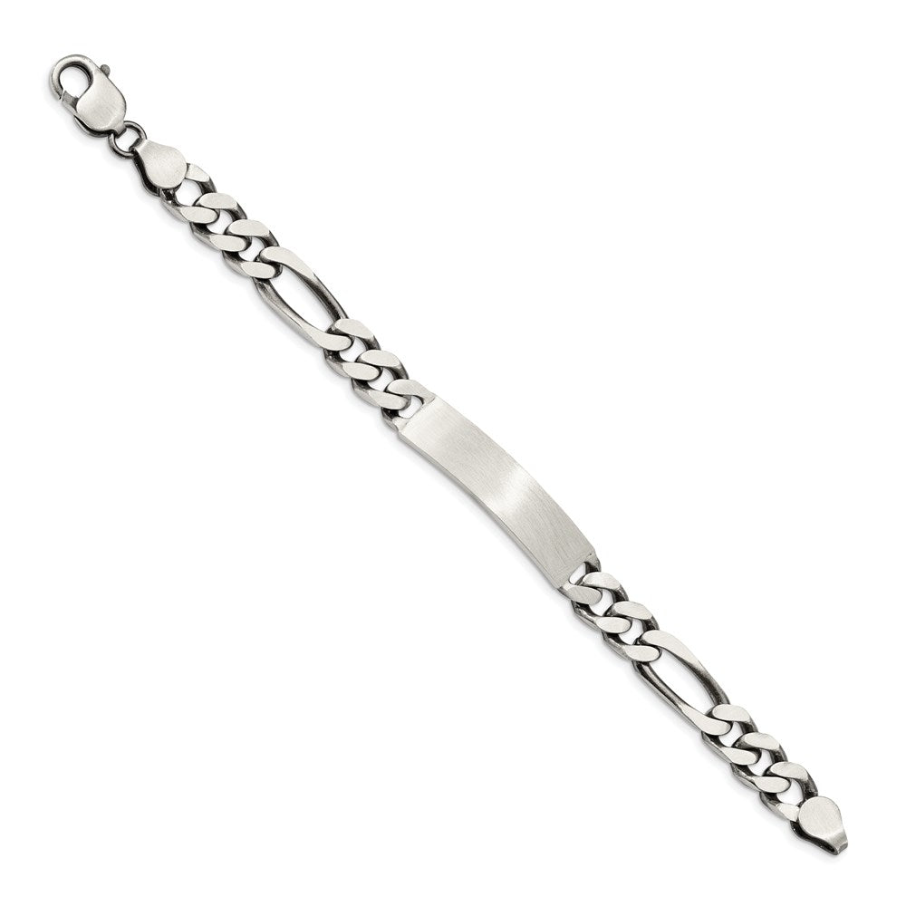 7 Inch Sterling Silver 7Inch Engraveable Antiqued Figaro Link Id Bracelet