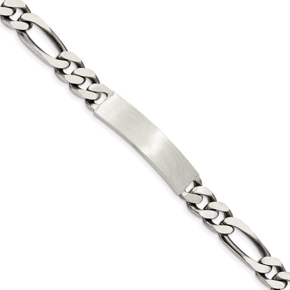 7 Inch Sterling Silver 7Inch Engraveable Antiqued Figaro Link Id Bracelet
