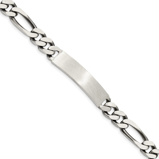7 Inch Sterling Silver 7Inch Engraveable Antiqued Figaro Link Id Bracelet