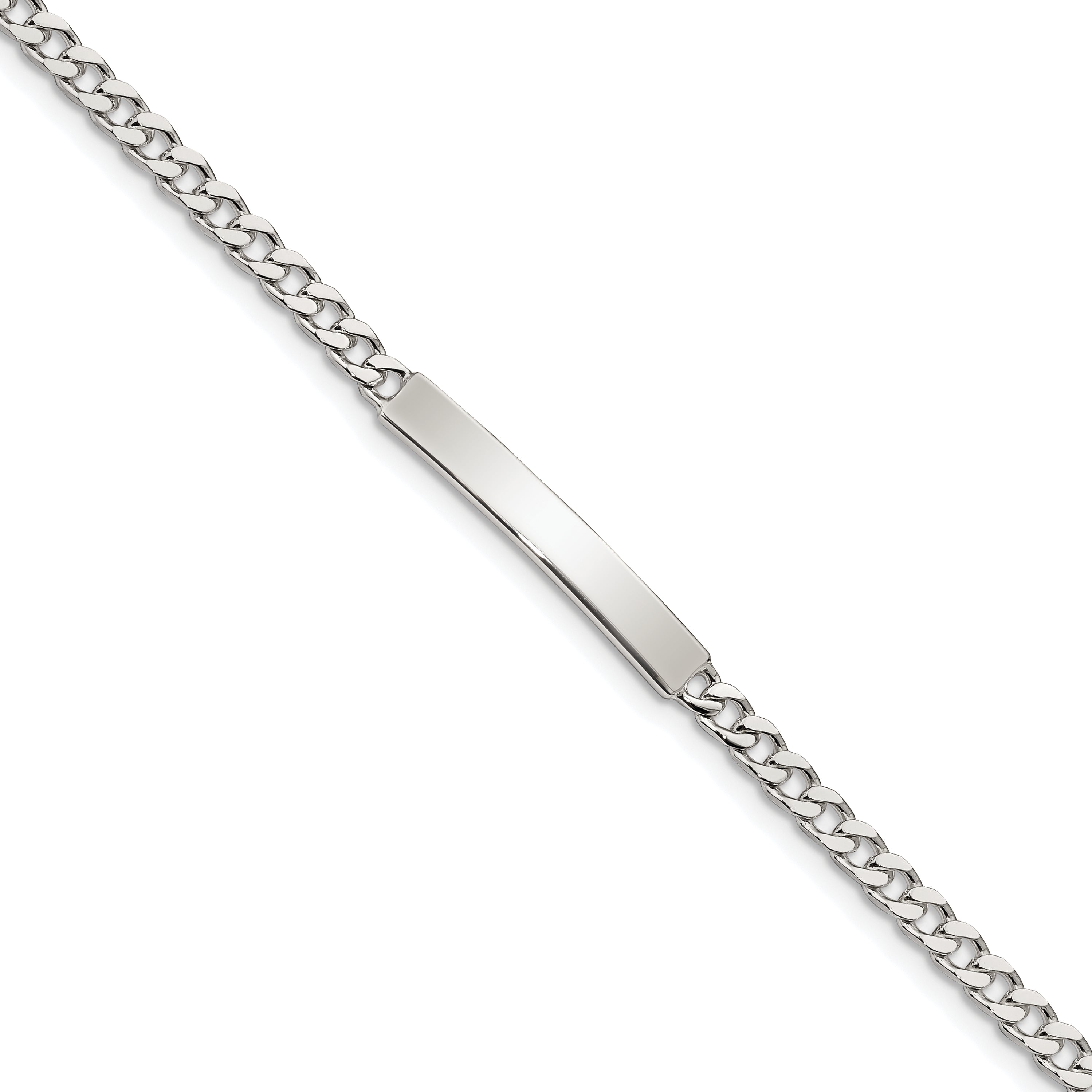 7 Inch Sterling Silver Polished Engraveable Curb Link Id Bracelet