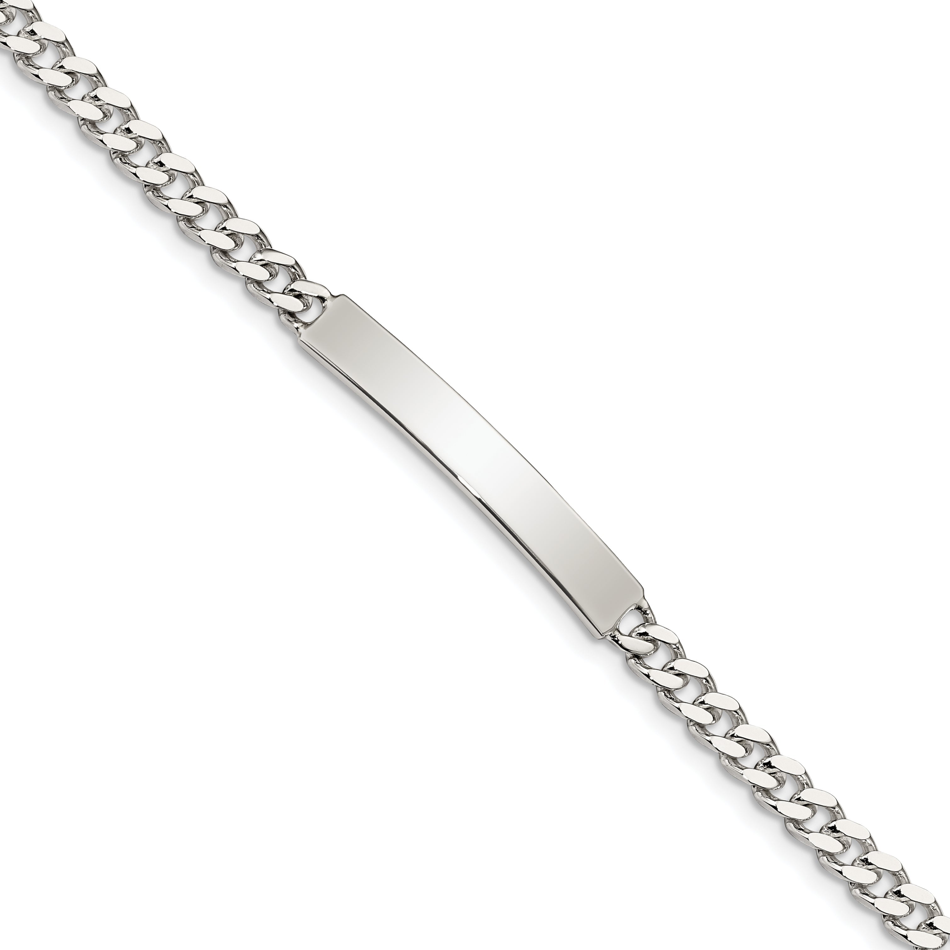 7 Inch Sterling Silver Polished Engraveable Curb Link Id Bracelet
