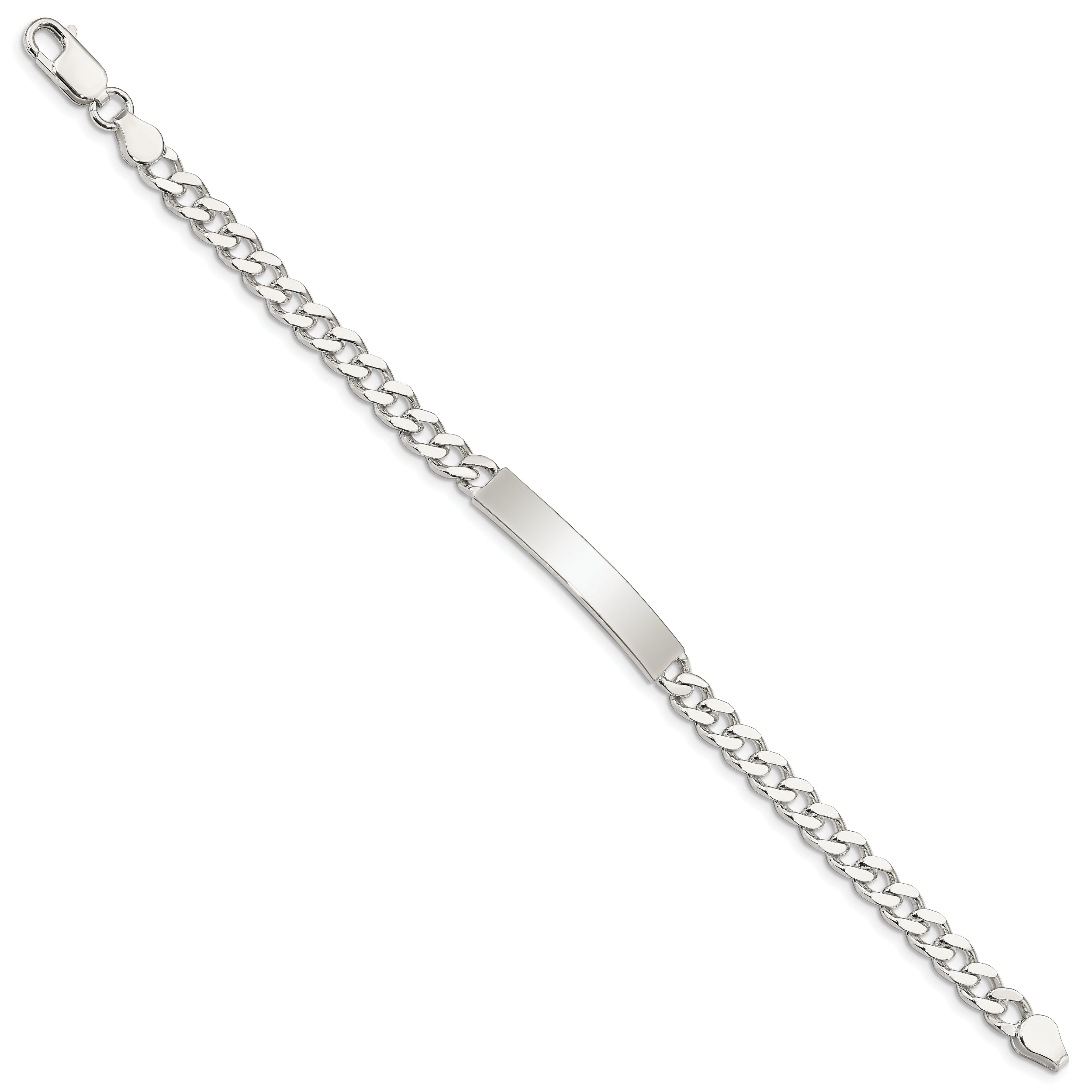 7 Inch Sterling Silver Polished Engraveable Curb Link Id Bracelet