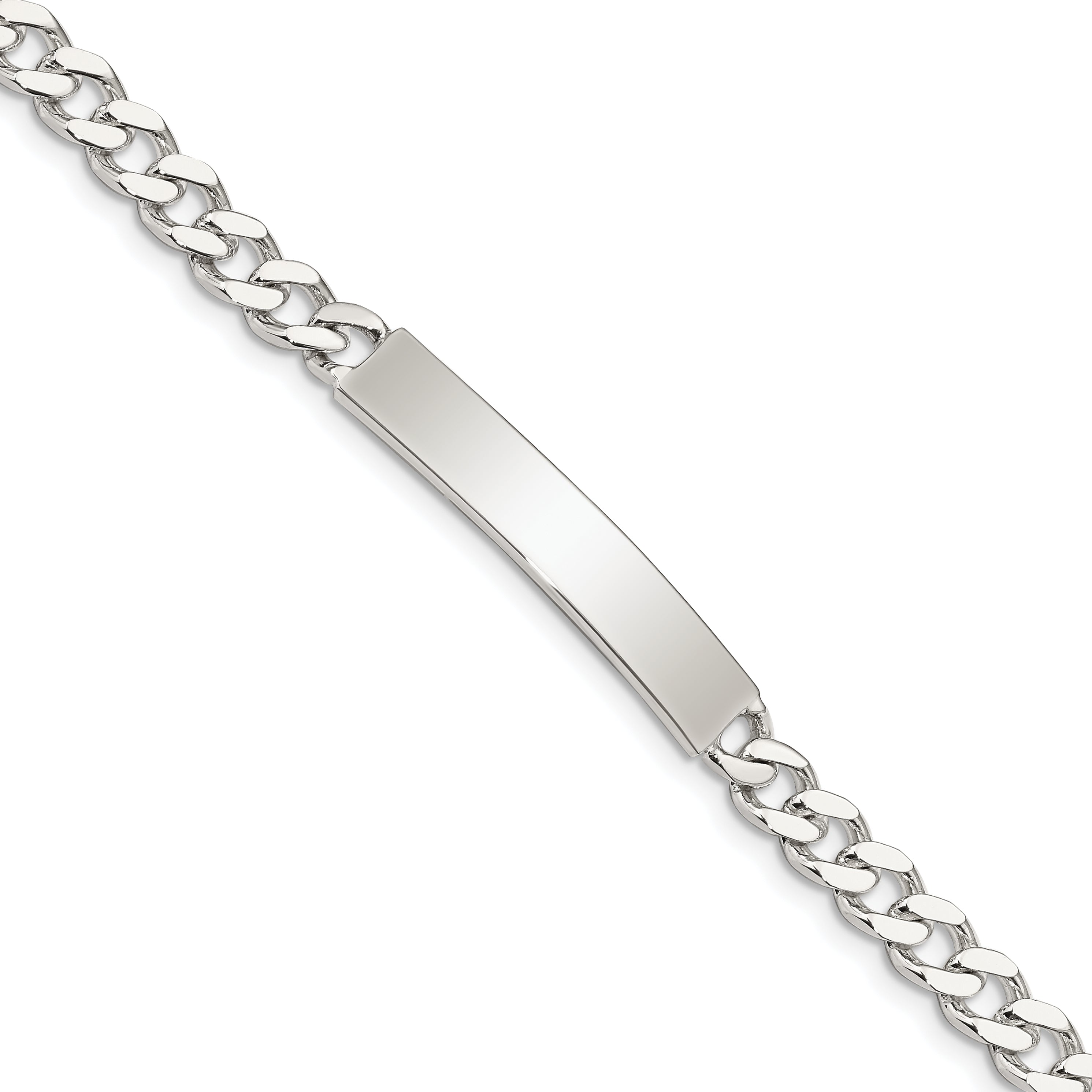 7 Inch Sterling Silver Polished Engraveable Curb Link Id Bracelet