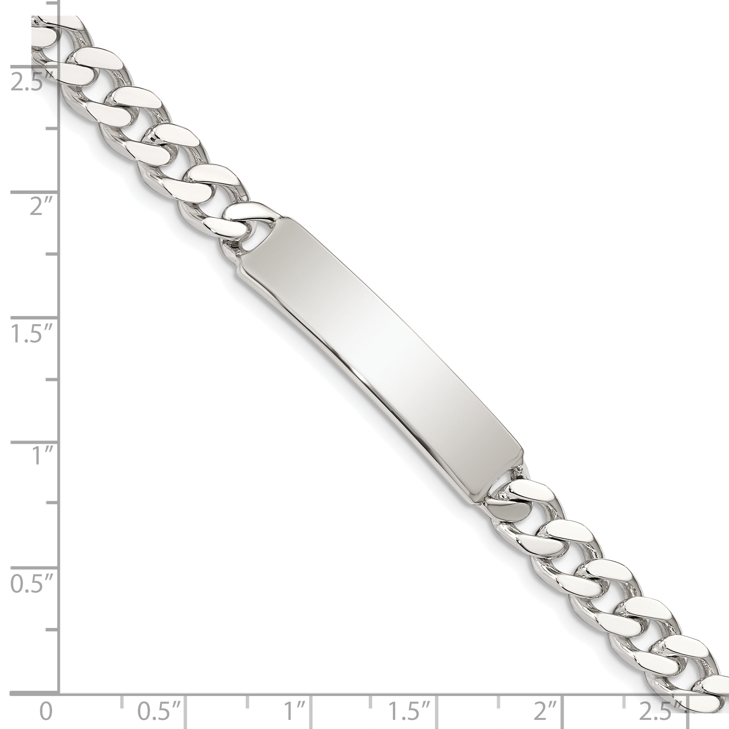 7 Inch Sterling Silver Polished Engraveable Curb Link Id Bracelet