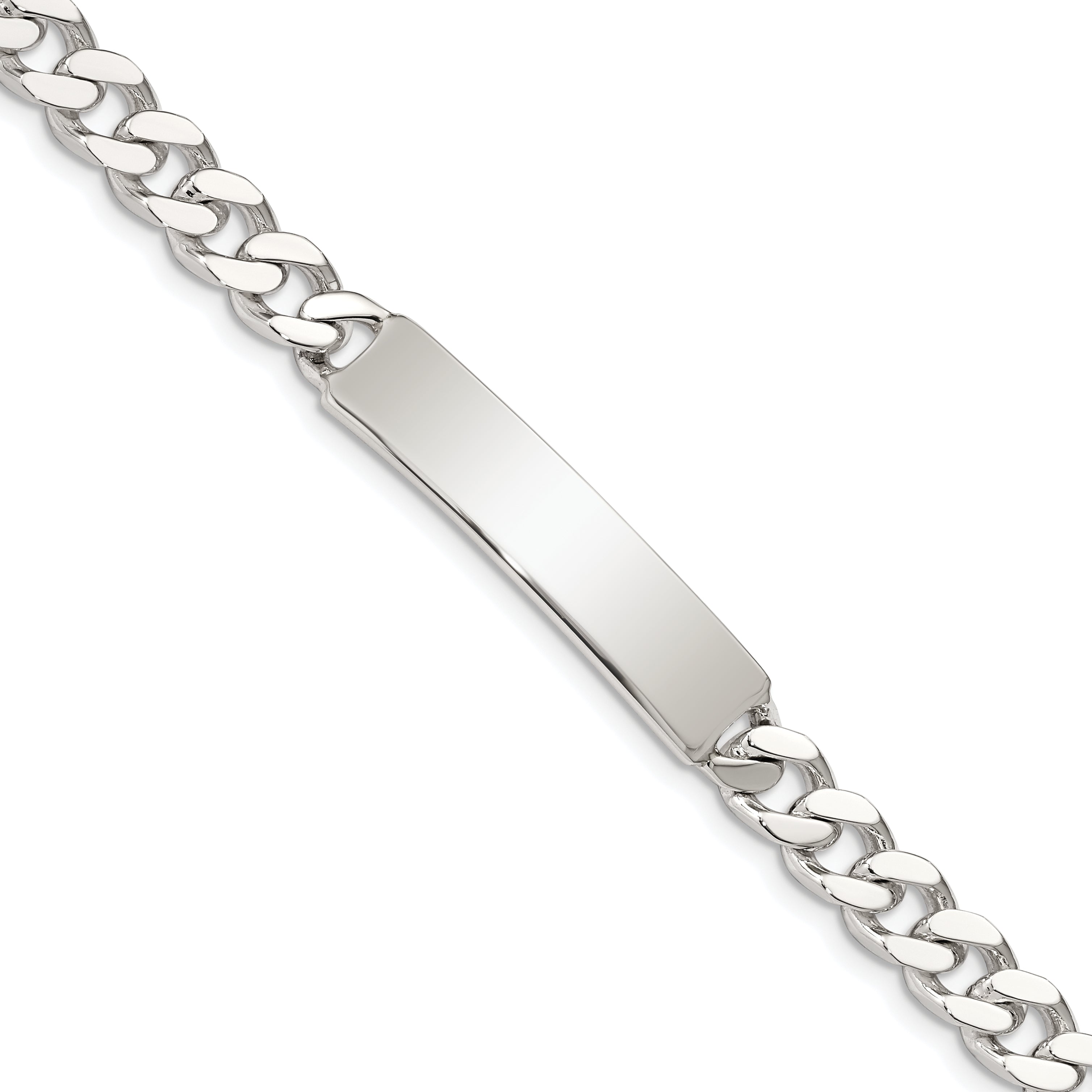 7 Inch Sterling Silver Polished Engraveable Curb Link Id Bracelet