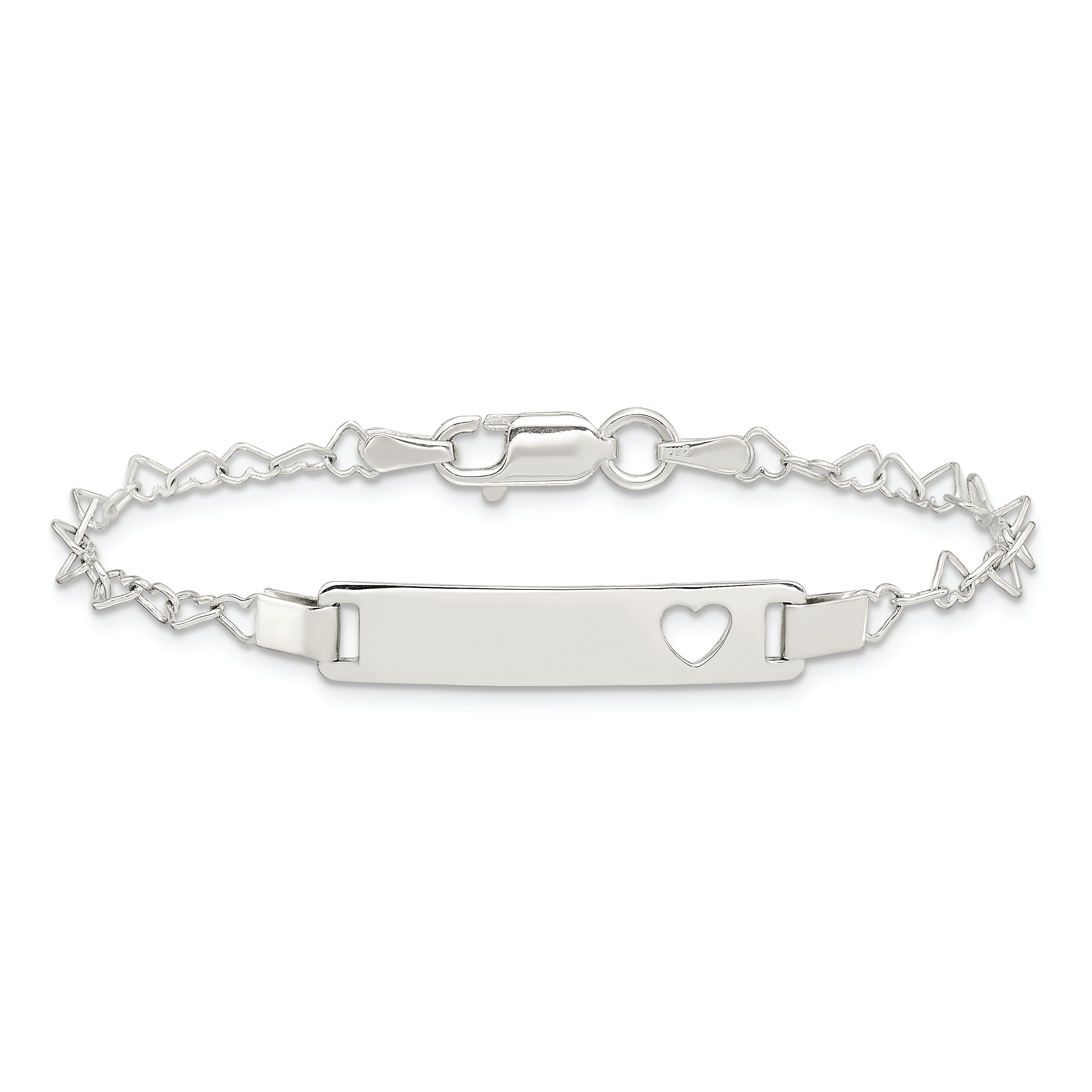 6 Inch Sterling Silver Heart Baby Id Bracelet
