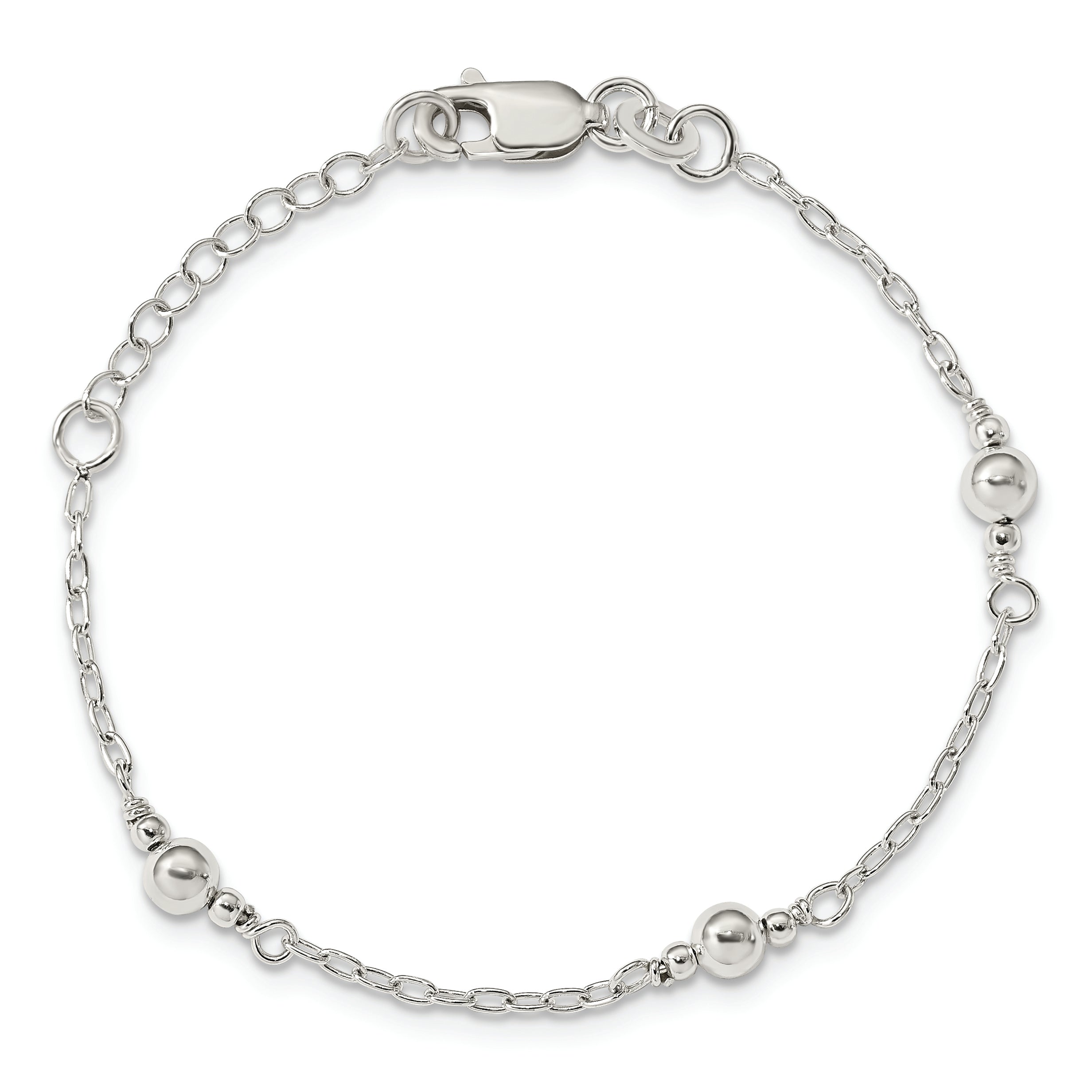6 Inch Sterling Silver Polished Fancy Bead With 1In Extension Children'S Bracelet