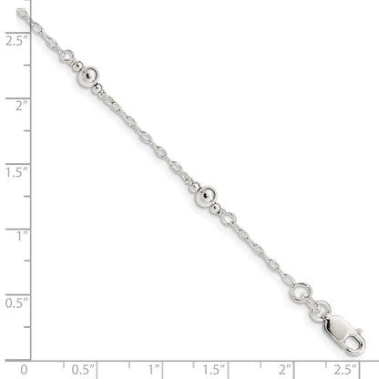 6 Inch Sterling Silver Polished Fancy Bead With 1In Extension Children'S Bracelet