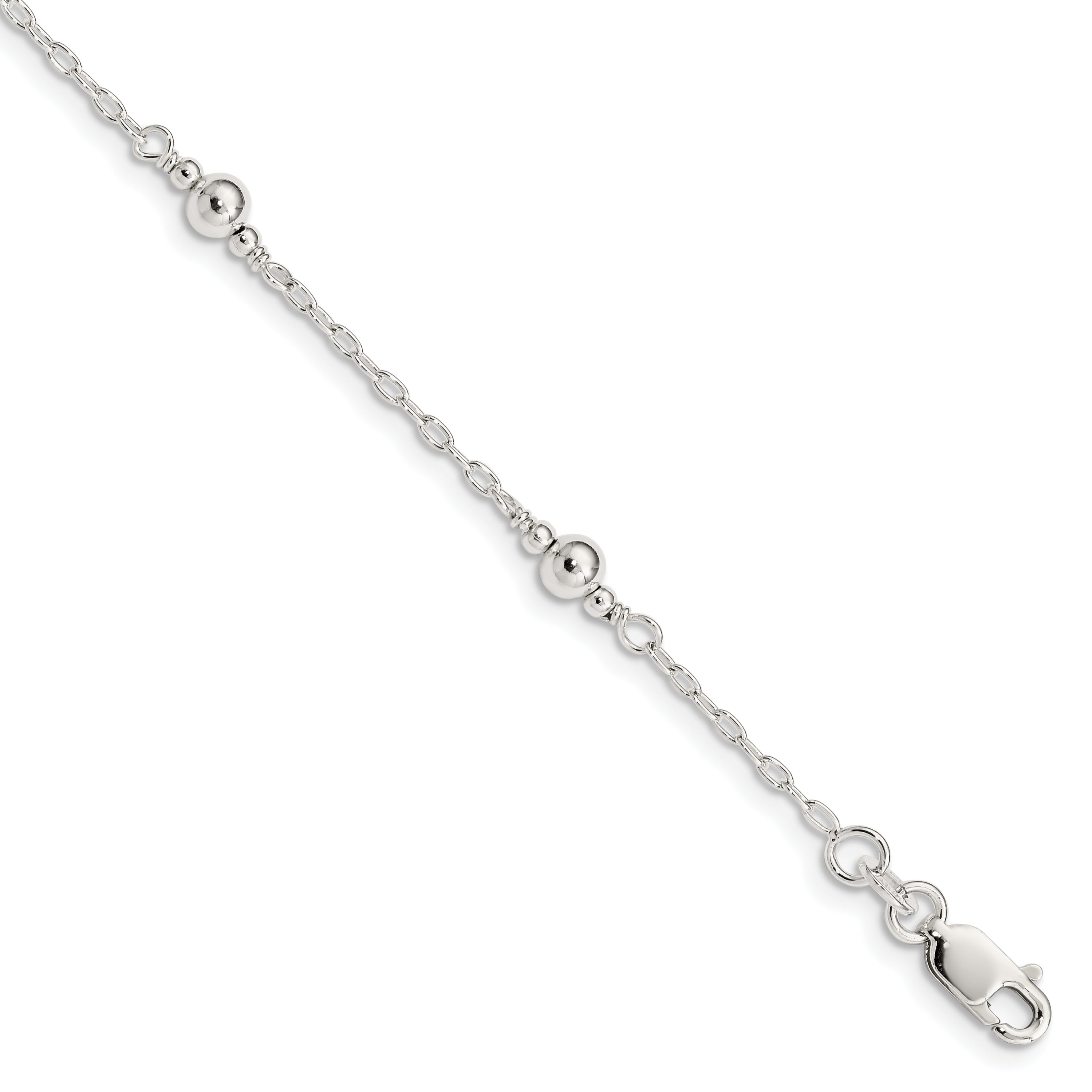 6 Inch Sterling Silver Polished Fancy Bead With 1In Extension Children'S Bracelet