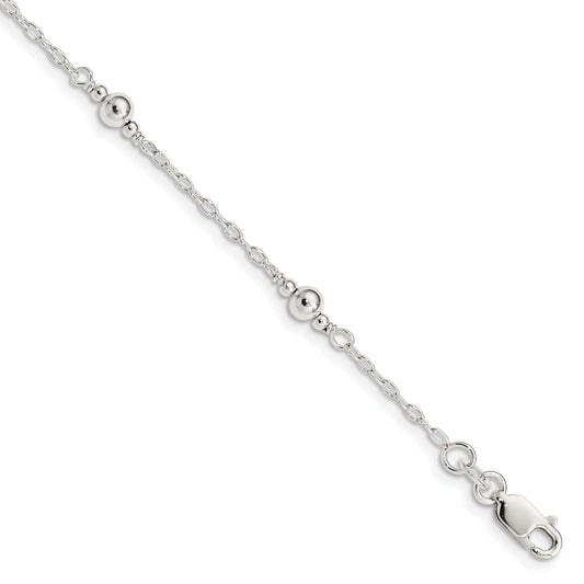 6 Inch Sterling Silver Polished Fancy Bead With 1In Extension Children'S Bracelet