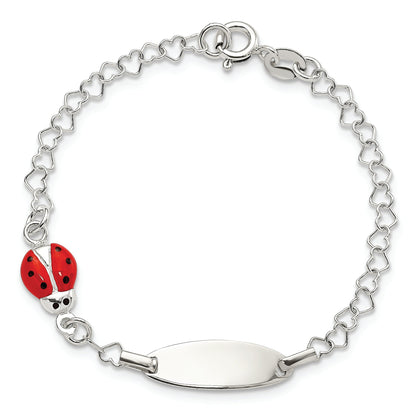 6 Inch Sterling Silver Polished Lady Bug Baby Engraveable Id Bracelet