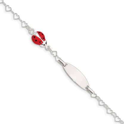 6 Inch Sterling Silver Polished Lady Bug Baby Engraveable Id Bracelet