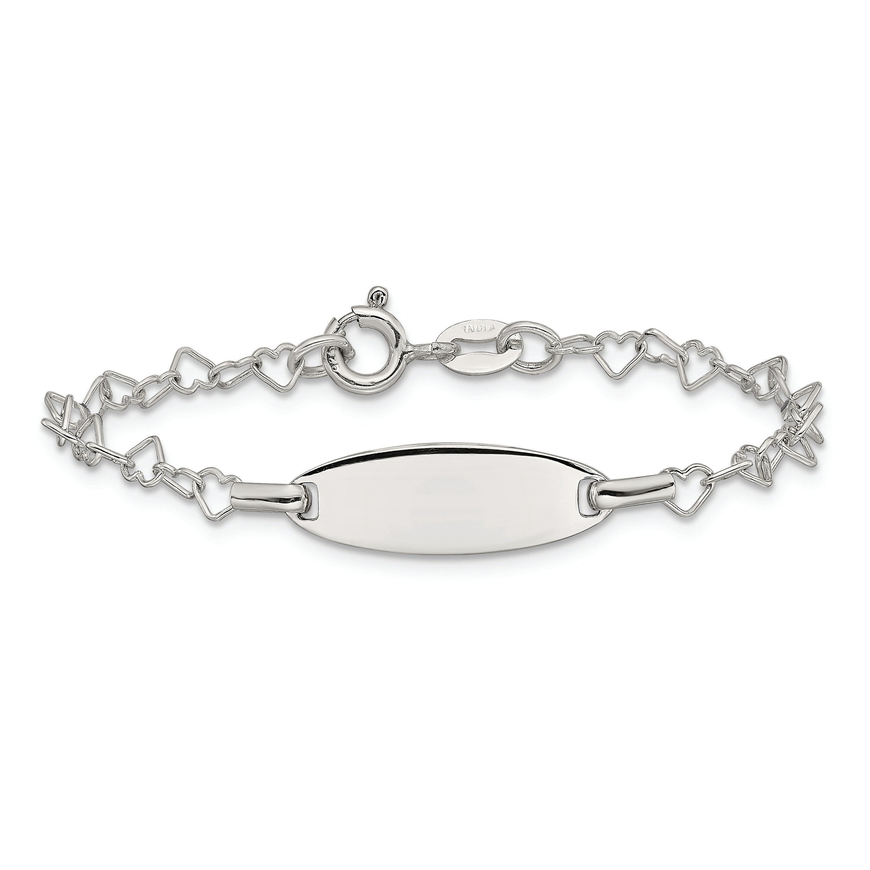 5.5 Inch Sterling Silver Polished Engraveable Children'S Id Heart Link Bracelet