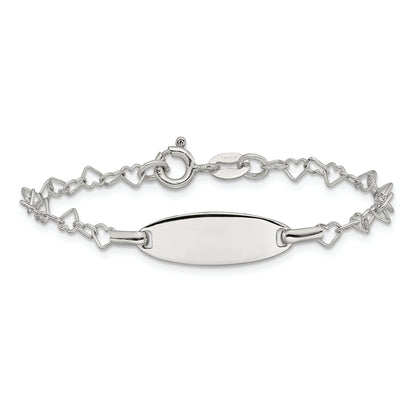 6 Inch Sterling Silver Polished Engraveable Children'S Id Heart Link Bracelet