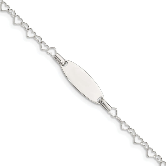 5.5 Inch Sterling Silver Polished Engraveable Children'S Id Heart Link Bracelet