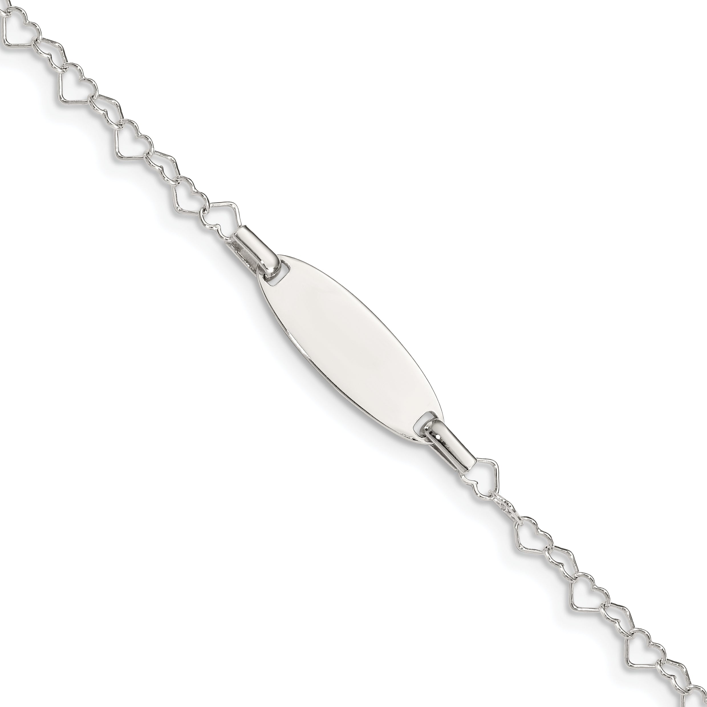 6 Inch Sterling Silver Polished Engraveable Children'S Id Heart Link Bracelet