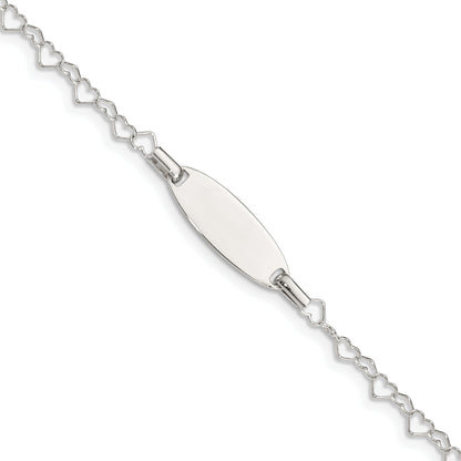 6 Inch Sterling Silver Polished Engraveable Children'S Id Heart Link Bracelet