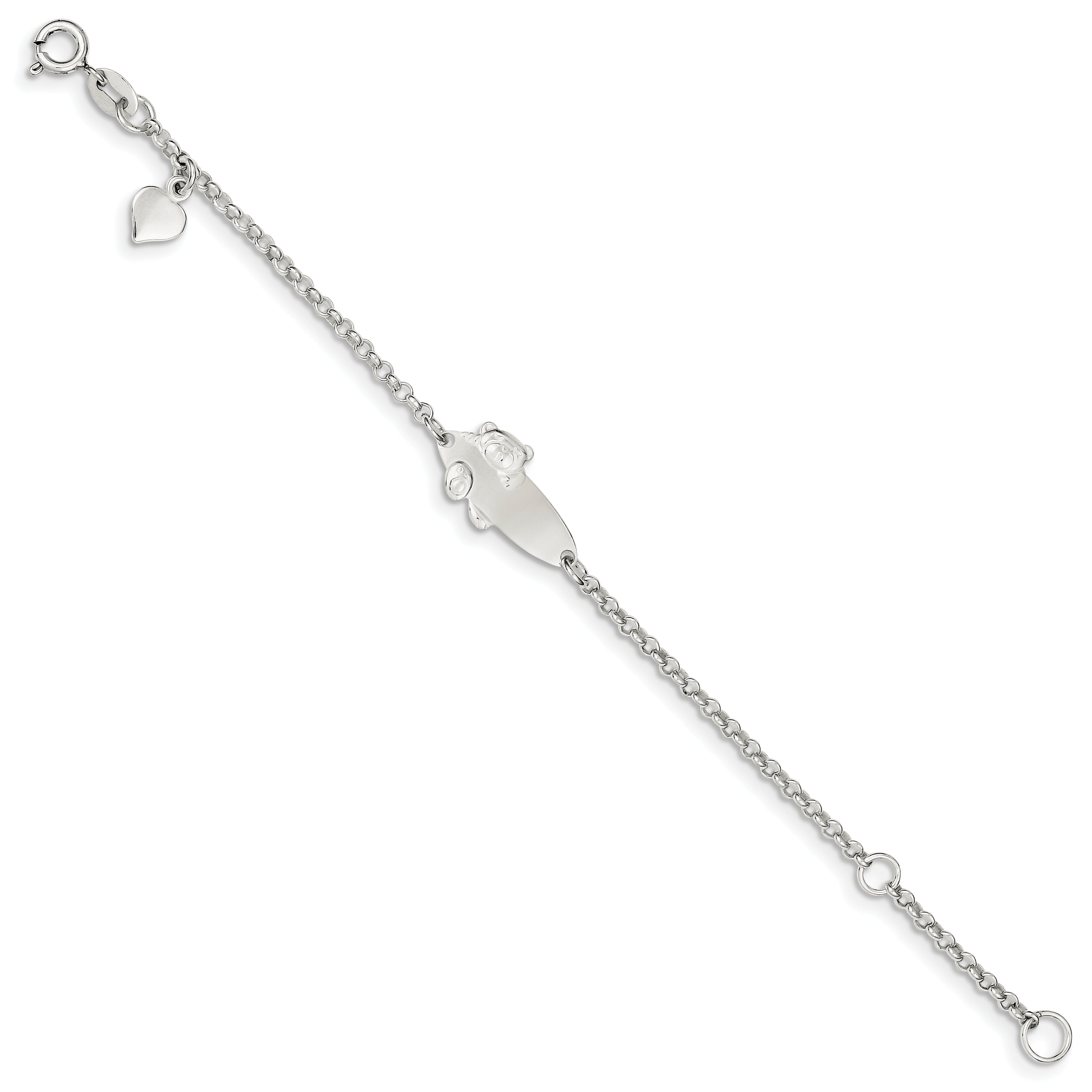 5 Inch Sterling Silver Polished Childrens Teddy Bear 5In Plus 1In Ext Id Bracelet