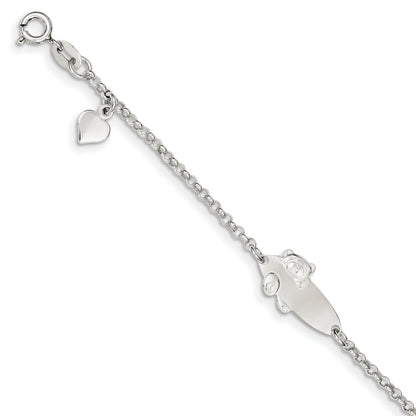 5 Inch Sterling Silver Polished Childrens Teddy Bear 5In Plus 1In Ext Id Bracelet