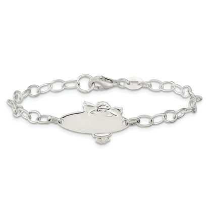 6 Inch Sterling Silver Polished Angel Baby Engraveable Id Bracelet