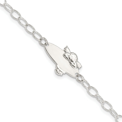 6 Inch Sterling Silver Polished Angel Baby Engraveable Id Bracelet