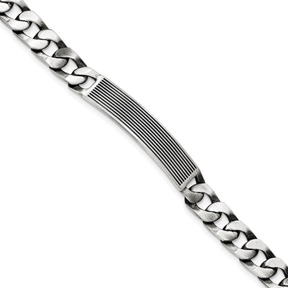 7.5 Inch Sterling Silver Antiqued Satin Id Link Bracelet