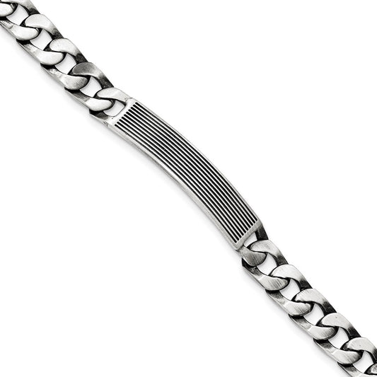 7.5 Inch Sterling Silver Antiqued Satin Id Link Bracelet