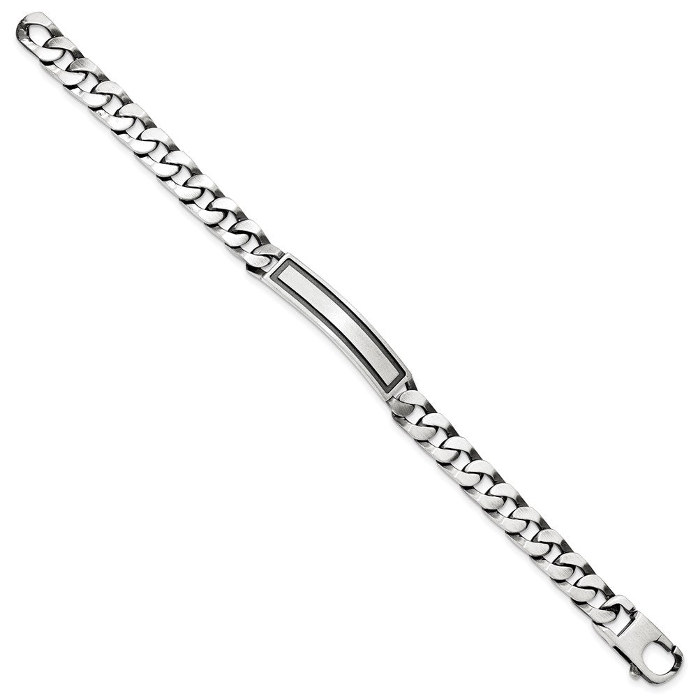 8.5 Inch Sterling Silver Antiqued Satin Curb Link Id Bracelet