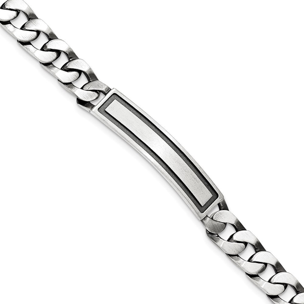 8.5 Inch Sterling Silver Antiqued Satin Curb Link Id Bracelet