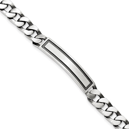 8.5 Inch Sterling Silver Antiqued Satin Curb Link Id Bracelet