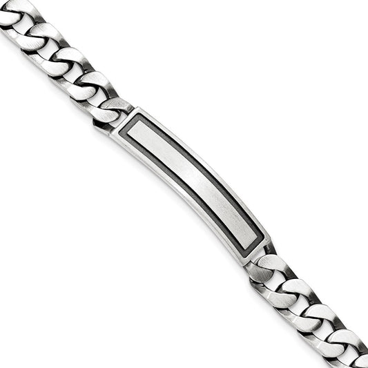 8.5 Inch Sterling Silver Antiqued Satin Curb Link Id Bracelet