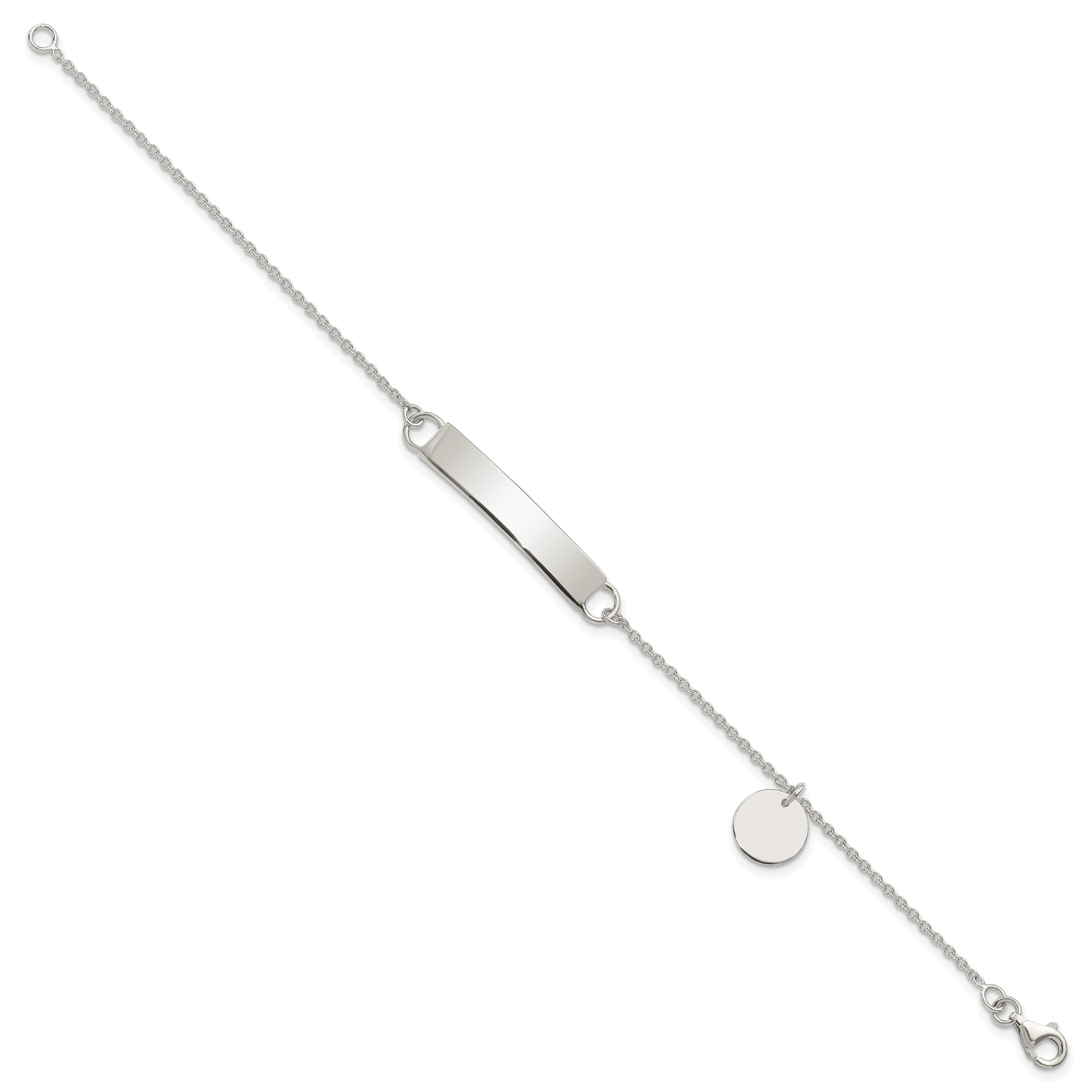 Sterling Silver Polished 7.5 Inch Curb Link Id Bracelet W/Sliding Accent