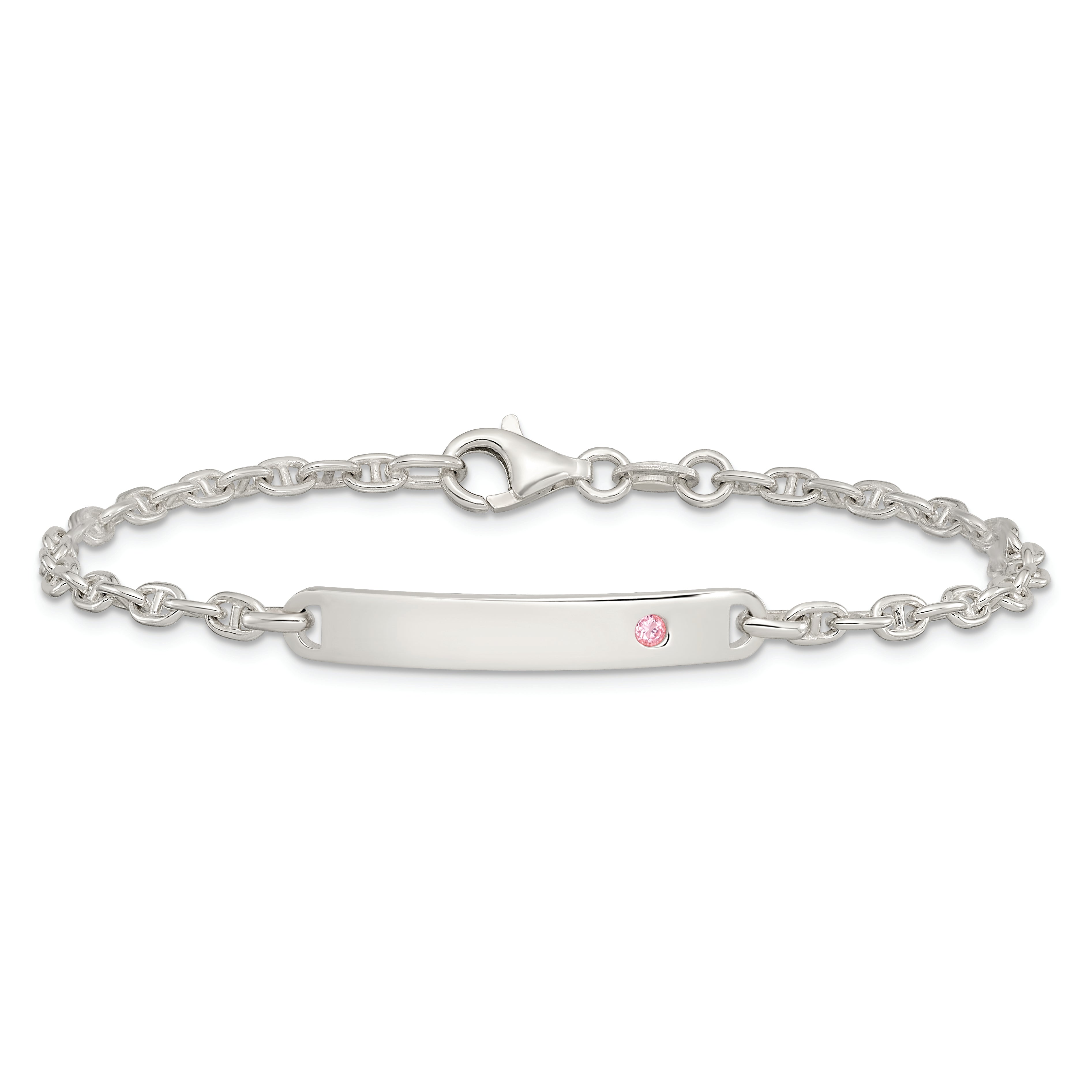 7.5 Inch Sterling Silver Polished Id With Pink Cz Bracelet