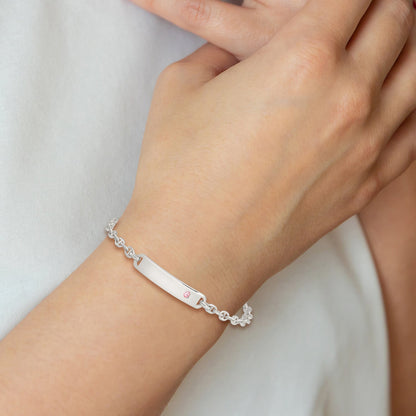 7.5 Inch Sterling Silver Polished Id With Pink Cz Bracelet