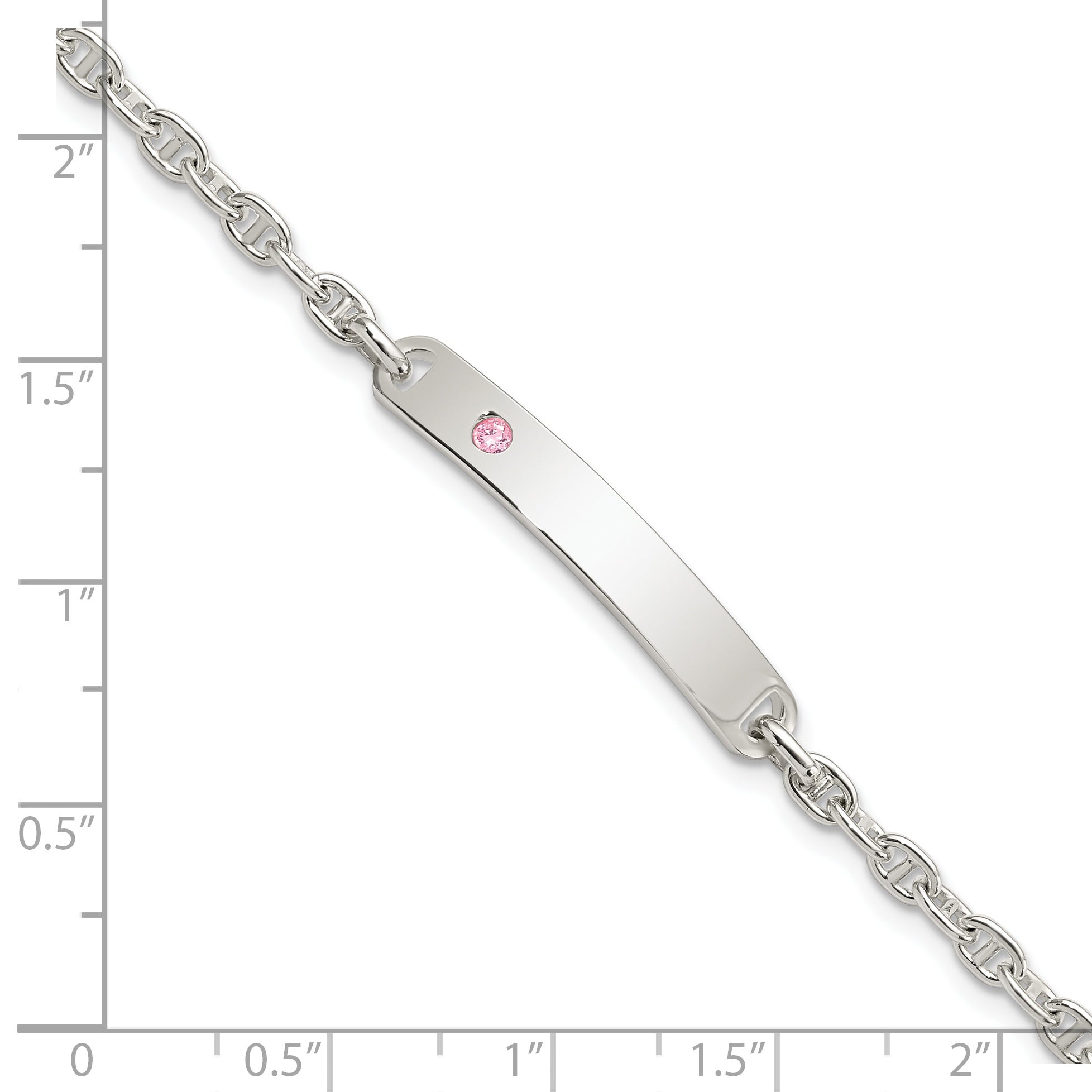7.5 Inch Sterling Silver Polished Id With Pink Cz Bracelet