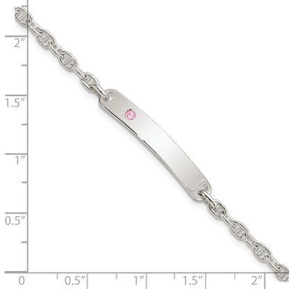 7.5 Inch Sterling Silver Polished Id With Pink Cz Bracelet