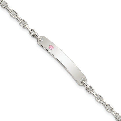 7.5 Inch Sterling Silver Polished Id With Pink Cz Bracelet