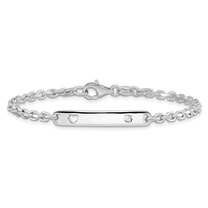 7.5 Inch Sterling Silver Polished Id W/Cz Heart Bracelet