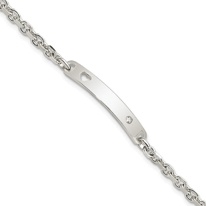 7.5 Inch Sterling Silver Polished Id W/Cz Heart Bracelet