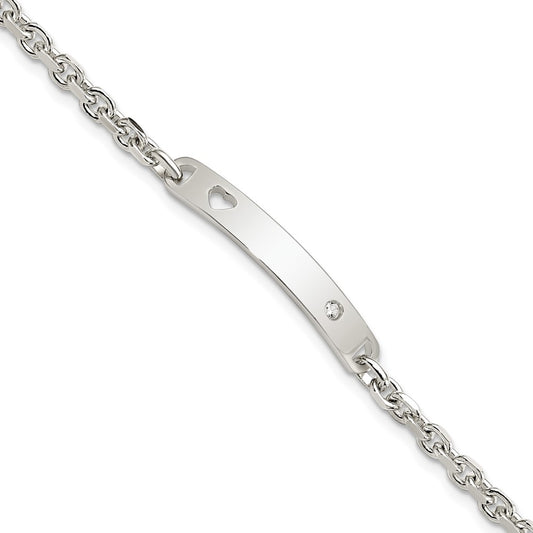 7.5 Inch Sterling Silver Polished Id W/Cz Heart Bracelet