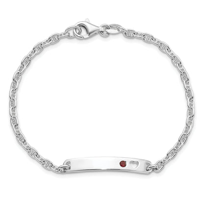 7.5 Inch Sterling Silver Polished Id With Red Cz Heart Bracelet