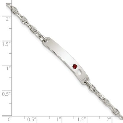 7.5 Inch Sterling Silver Polished Id With Red Cz Heart Bracelet
