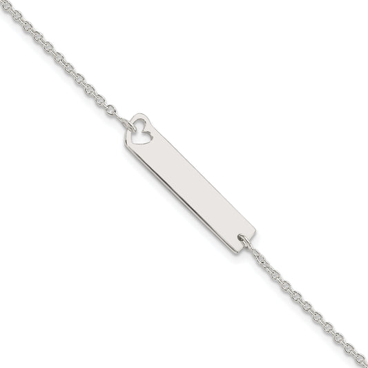 7 Inch Sterling Silver Polished Heart Id 7In Bracelet
