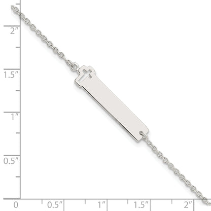 7 Inch Sterling Silver Polished Cross Id 7In Bracelet