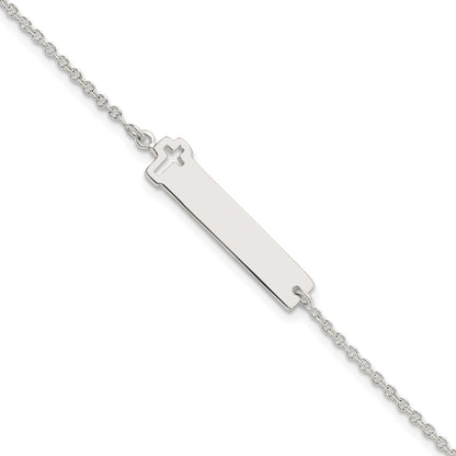 7 Inch Sterling Silver Polished Cross Id 7In Bracelet