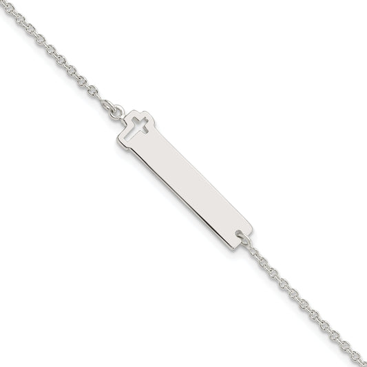 7 Inch Sterling Silver Polished Cross Id 7In Bracelet