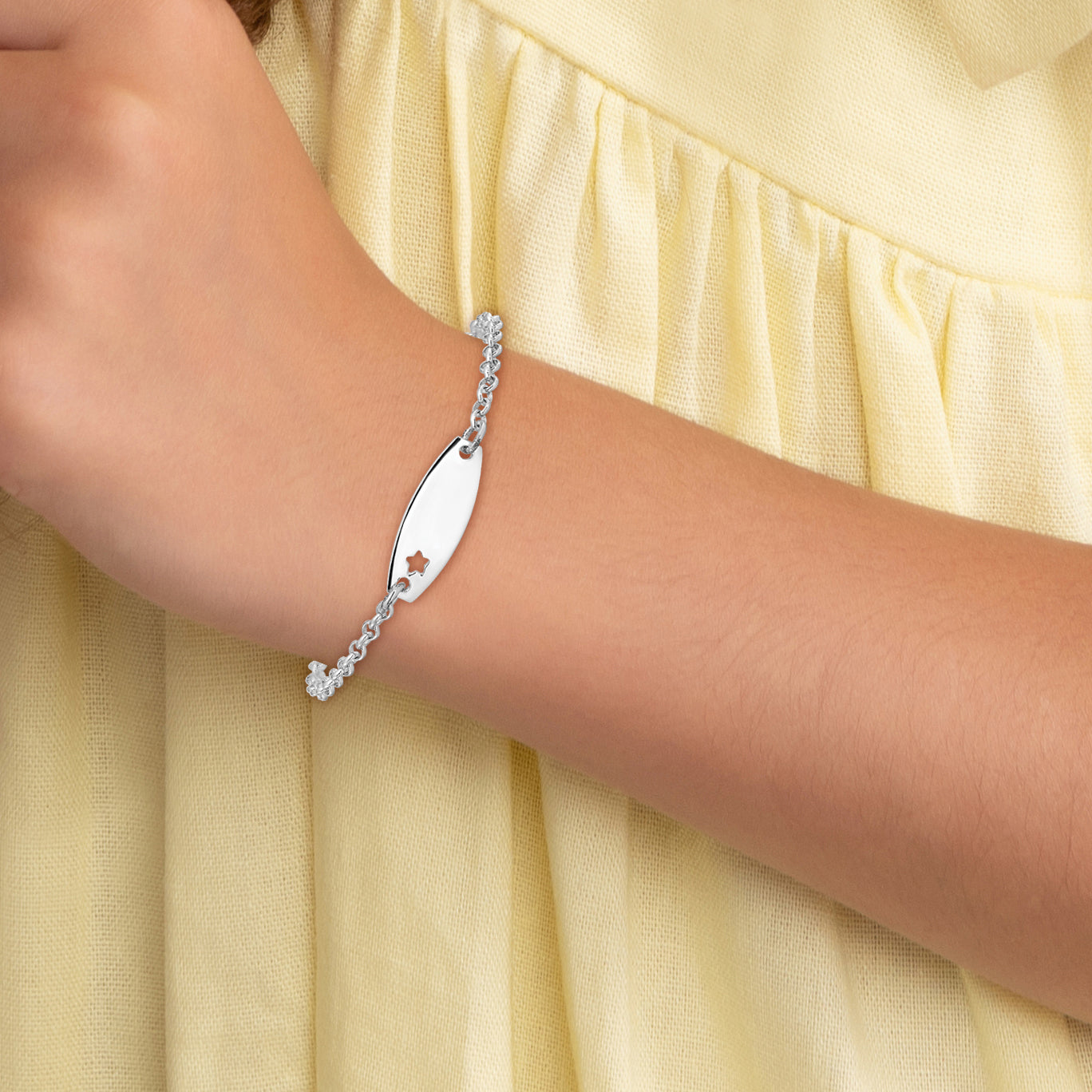 5.5 Inch Sterling Silver Childrens Polished Id With Star Bracelet