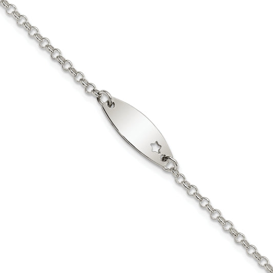 5.5 Inch Sterling Silver Childrens Polished Id With Star Bracelet