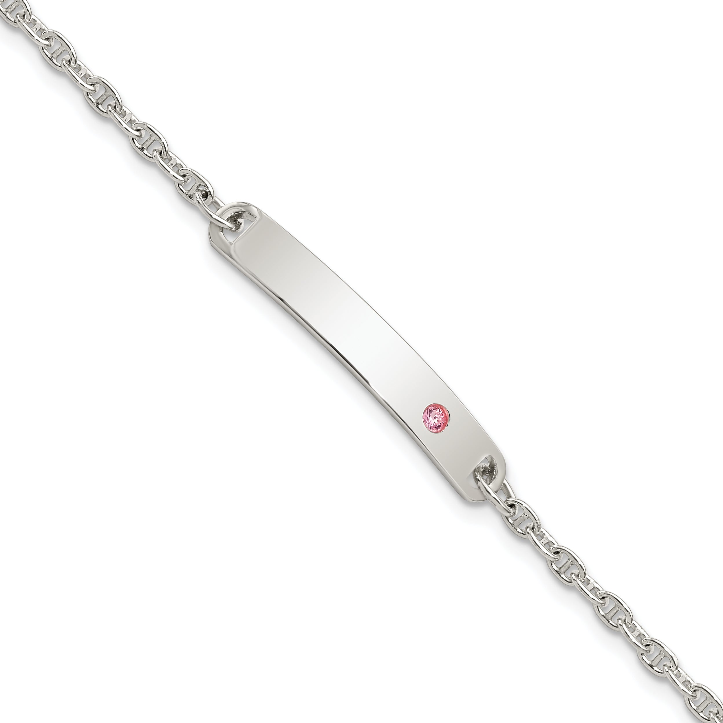 5.5 Inch Sterling Silver Polished Childrens Id With Pink Cz Bracelet